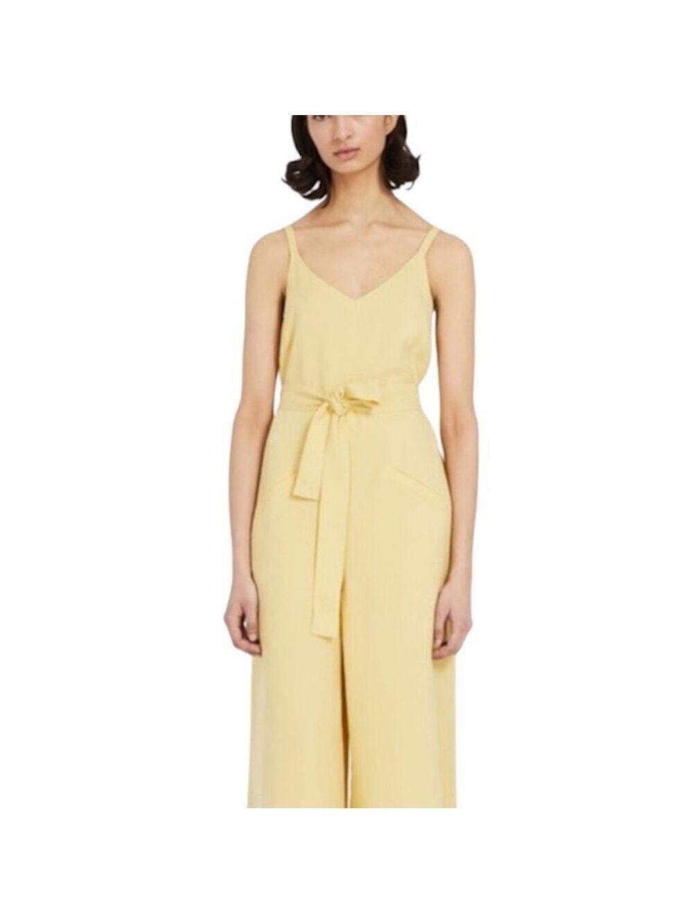 Frank and Oak 2025 100% Tencel Lyocell butter yellow flowy wide leg jumpsuit S